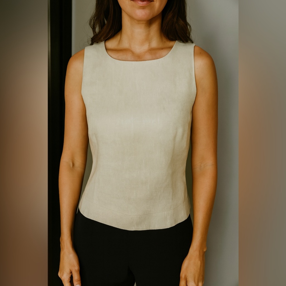 Alain Figaret Women’s Size 10 Linen Cotton Sleeveless Tank Top Beige Oatmeal